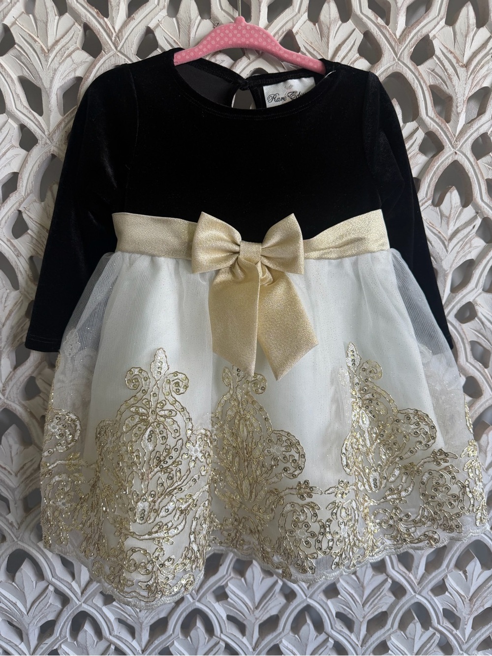 Rare Editions 18M Black Gold Velvet Holiday Dress